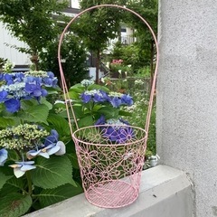ガーデニング雑貨　鉢カバー　ワイヤー　ピンク　お花