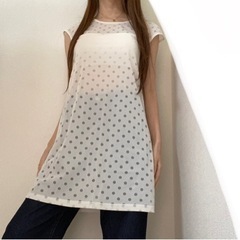 シースルー ドット フレンチスリーブ ワンピース レトロの画像