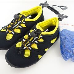 【おみせっち】新品 キッズアクアシューズ 20cm ブラック×イエロー
