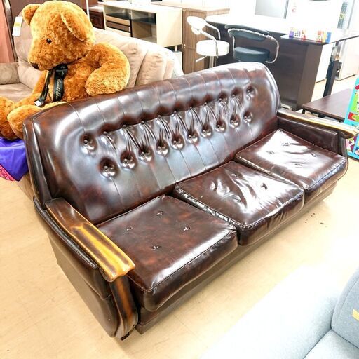 10/15【店頭お持ち帰り特別価格】アンティーク ソファ 3人掛け レザー 椅子 チェア 家具