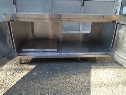 特注品 業務用 キャビネット 作業台 調理台 1300×600×650 スライド コンロ台 焼き台 キャビネット型作業台 スライド炊飯台付き 大阪
