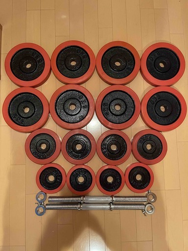 ダンベル 60kgセット（片手30kg），トレーニングベンチ付き