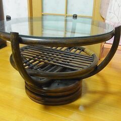 回転式　テーブル　丸テーブル　回転式　籐