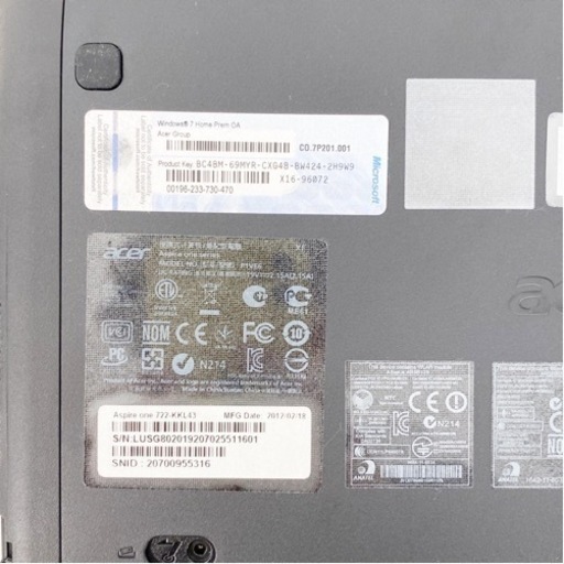 【展示品】パソコン ACER ASPIRE ONE win7 4GB/284GB