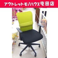 サンワサプライ ワークチェア 昇降式 メッシュ 肘掛付き 黄緑×...
