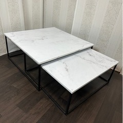 定価¥19990-LOWYA 大理石柄ネストテーブル：2個セットの画像