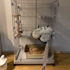 タンスのゲン 猫ケージ 2段 ハンモック キャスター付き コンパクト キャットケージ 天井扉の画像