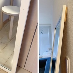 天然木 ヴィンテージ スタントミラー オフホワイトの画像