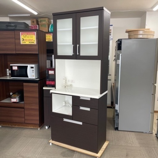 【超美品‼️】ニトリ 80cm幅キッチンボード 食器棚 収納家具 木目調ダークブラウン♪