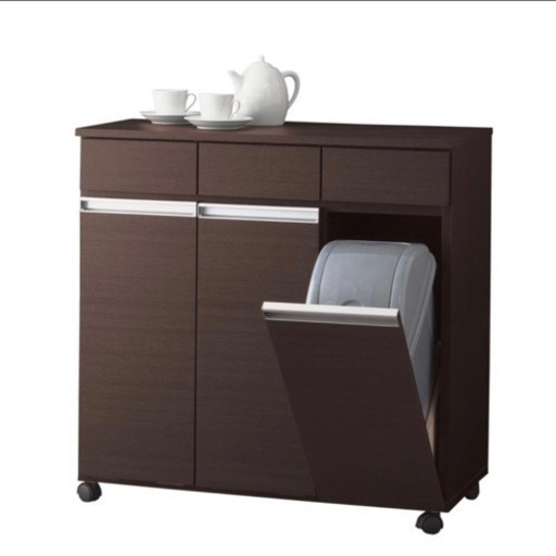 【超美品‼️】定価58,300円♪ クロシオ 82cm幅ダイニングダストボックス3D キャスター付きキッチンカウンター 木目調ダークブラウン♪