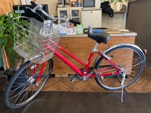 値下げ！【Panasonic 前輪チューブ新品！】LEDオートライト　26インチ自転車　レッド　名古屋プレミアム商品券×金鯱マネー参加
