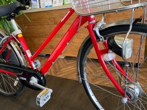 値下げ！【Panasonic 前輪チューブ新品！】LEDオートライト　26インチ自転車　レッド　名古屋プレミアム商品券×金鯱マネー参加