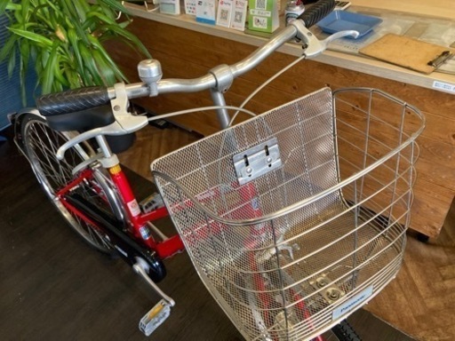 値下げ！【Panasonic 前輪チューブ新品！】LEDオートライト　26インチ自転車　レッド　名古屋プレミアム商品券×金鯱マネー参加