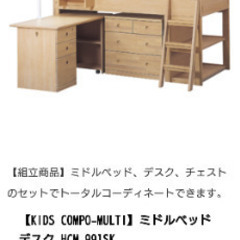 ベッドと勉強机セット【KIDS COMPO-MULTI】ミドルベ...