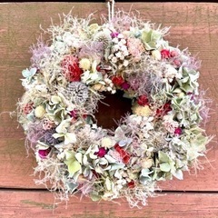 ずっと飾れる紫陽花リース　あじさいリース　ドライフラワーリースjajd