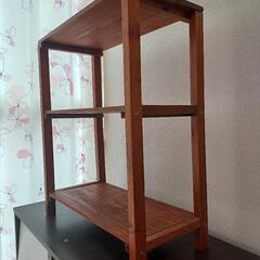 【お取引終了】無料　収納ラック　多目的シェルフ　三段シェルフ　ウッドラック　マルチ収納　棚　収納家具　木製　木目調　DIY 木材　端材　茶色　ブラウン　ブラウンレッド　赤茶色　木目調の画像