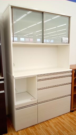 ★ジモティ割あり★ シギヤマ家具工業 レンジボード ホワイト H200×D48×W120.5 クリーニング済み YJ358