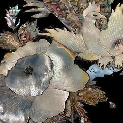 韓国美術 螺鈿細工 /ローテーブル・折畳み：花鳥画　福喜囍　古玩 骨董：配送限定有の画像