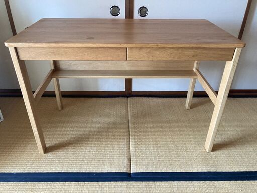 無印 オーク無垢材デスク（引出・足元棚付） 幅110×奥行55×高