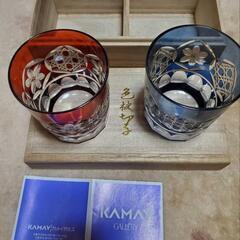 新品　カメイガラス２個セット　色被切子　ロックグラスの画像