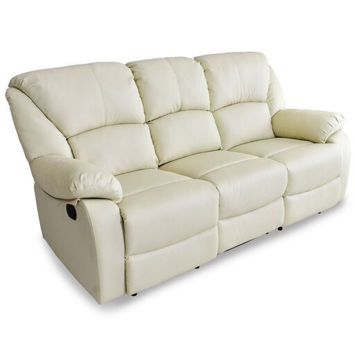 Hリクライニングソファ【オリアナ 3P／アイボリー色】パーソナルチェア 3人掛け オットマン 一体型 訳あり 要組立品 アウトレット品 ※定価68,990円