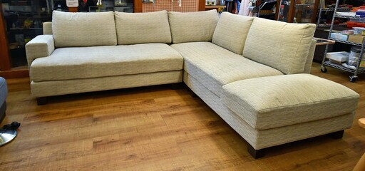●2022年購入　近郊配送可(^^♪　綺麗♪●布張りカウチソファ　中古品　ラッソ　ワンアーム+カウチ　rooms大正堂●相模原　横浜　神奈川●