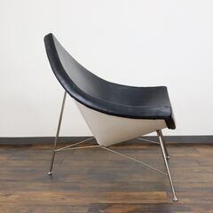 ≪W1113ジ≫ Herman Miller/ハーマンミラー ココナッツチェア ジョージ・ネルソン 黒革張り ホワイトフレーム ラウンジチェア インテリア の画像