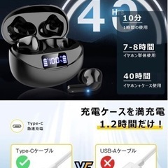 【新品未使用】【Bluetooth イヤホン＆LEDディスプレイ残量表示】ワイヤレスイヤホン bluetooth Bluetooth5.3+EDR搭載 イヤホン単体8時間再生＆合計40時間連続再生 自動ペアリング 瞬間接続 ブルートゥース イヤホン ぶるーとーすイヤホン Hi-Fi AAC/SBCに対応 防水性能 Bluetoothヘッドセット イヤフォン イヤホン ワイヤレス イヤホンの画像