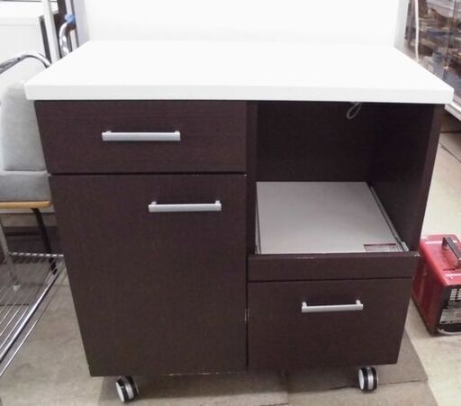 キッチンカウンター 幅80 ブラウン 木目調 ミドルレンジ台 作業台 鏡面