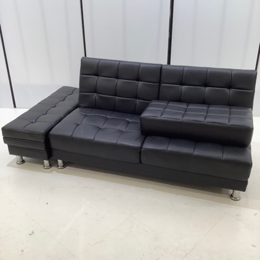 【トレファク神戸南店】ソファーベッド　収納付き　合皮　ブラック【取りに来れる方限定】