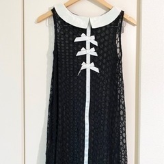 jilky シースルー 丸襟 リボン ワンピース 黒 ガーリーの画像