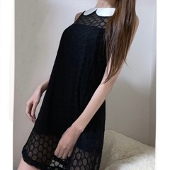 jilky シースルー 丸襟 リボン ワンピース 黒 ガーリー