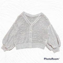 Omekashi 【フリーサイズ】 Vネック グレー 編みこみ 鍵あみ ショートの画像