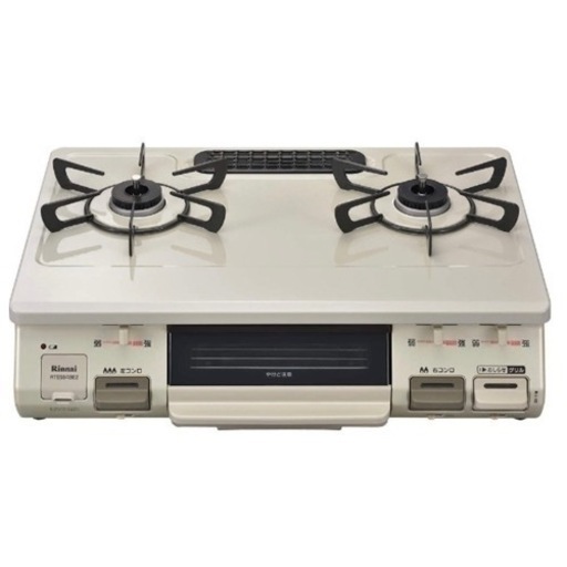 【超美品‼️】リンナイ 2018年製 LP(プロパン)ガス用 ガステーブル 左強火/水無し片面焼きグリル ベージュ系カラー♪