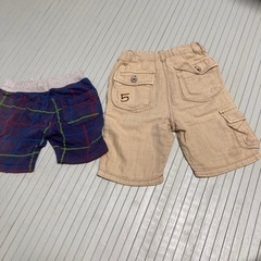 90cm ズボン　半ズボン　ベージュ　ネイビー　チェックの画像
