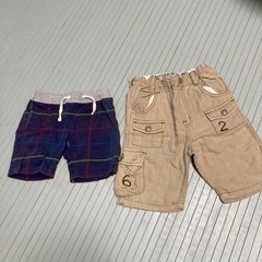 90cm ズボン　半ズボン　ベージュ　ネイビー　チェック