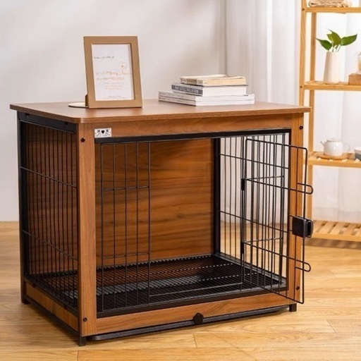 木製屋根付きペット用ケージ　犬  ペット小屋 木目調 組み立て簡単 屋内