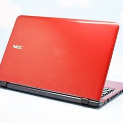 全国配送可♪ NEC Bluetooth、カメラ、マイク、WiFi搭載！ 大容量 750GB HDD 大特価 赤 ノートパソコン♪ SSD換装可！ CD DVD リモート 大容量 Web会議 WPS Office YouTube 学生 主婦 初心者さん 初期設定済み！  Excel、Word、PowerPoint☆の画像