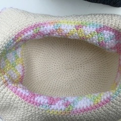 中古　コットン？！　編み帽子　白の画像