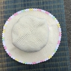 中古　コットン？！　編み帽子　白の画像