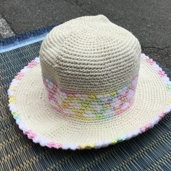 中古　コットン？！　編み帽子　白の画像