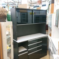 横幅143㎝ 匠食器棚専門店 キッチンボード スライドガラス扉 ブラック