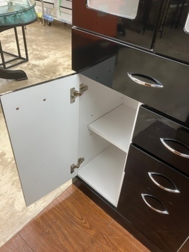 2面食器棚 キッチン収納 ブラックカラー  No.3522●キッチンボード 水屋 ※現金、クレジット、スマホ決済対応※ 
