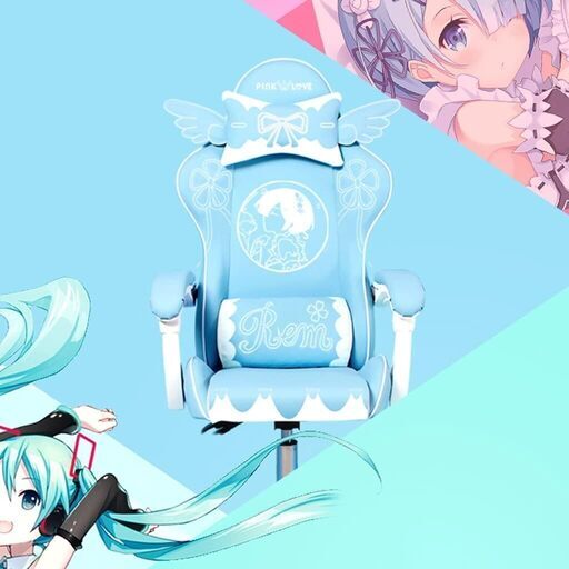 Reゼロから始める異世界生活 レム Rem リゼロ　ゲーミングチェア かわいい デスクチェア ゲーム アニメ 2次元 競技用チェア (Color : Blue, Size : 65*47*115cm)