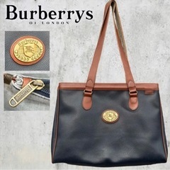 90s Burberry  バーバリー 本革ショルダーバッグ 大容量