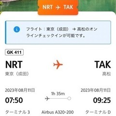 8/11日フライト　四国高松空港　ジェットスター★7時台飛行機チケット