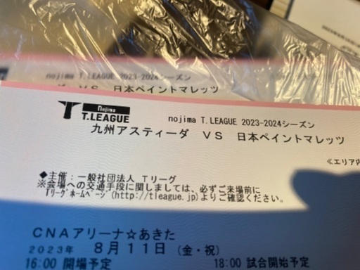 Tリーグ　琉球アスティーダ　チケット5枚