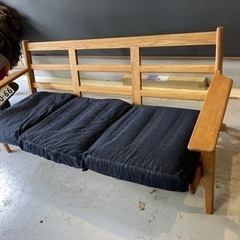 取りに来る人　木製3人がけソファ　ベンチ　デニムカバーの画像