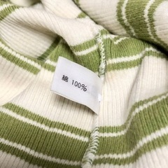 レディース M 半袖 カーディガン グリーン ボーダー 綿100% 日本製の画像