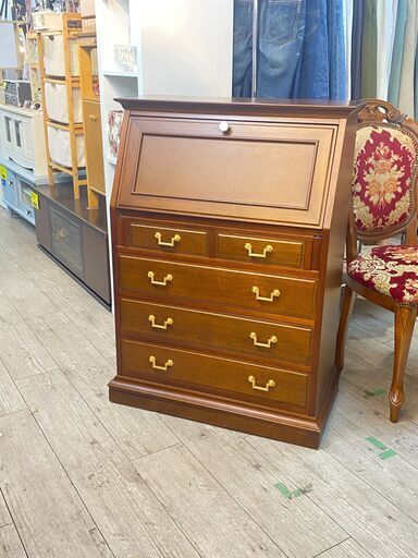 maruni マル二木工 地中海シリーズ ライティングビューロー デスク チェスト 高級 無垢 アンティーク クラシック★買取帝国 志木店